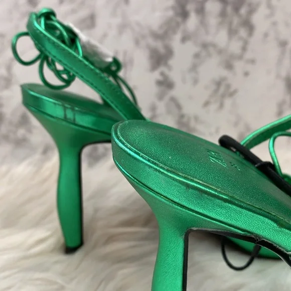 NWOT Zara Metallic Green Lace-up Leather Sandals, Size 7.5 - Picture 16 of 17